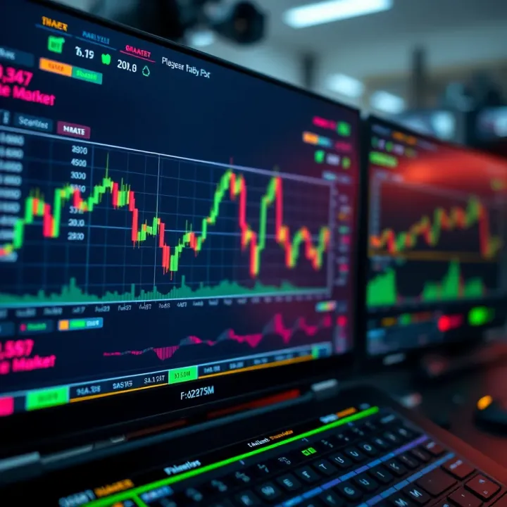 Illustration of automated trading software interface displaying market charts and algorithm settings