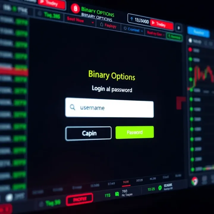 Secure login interface for a binary options trading platform showing username and password fields
