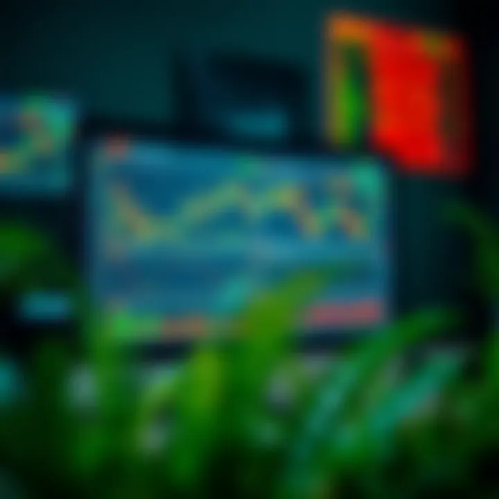 Illustration of a computer screen displaying various financial charts and binary options platforms available