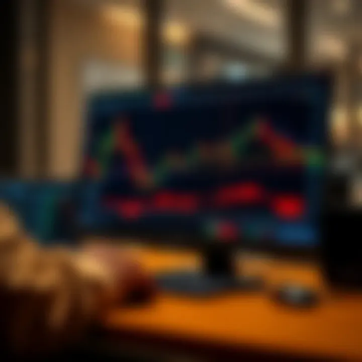 Illustration of a digital trading platform interface showing binary options charts and trading tools