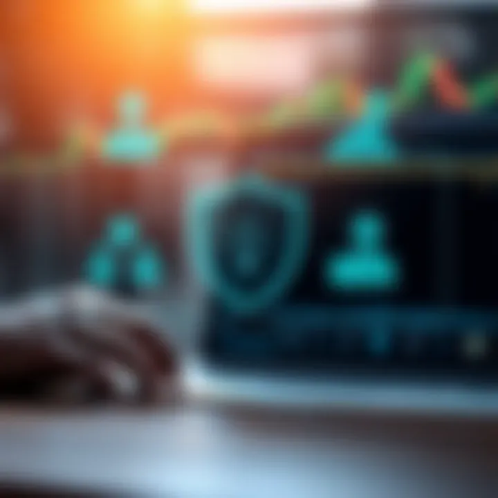 Conceptual graphic representing secure online trading with regulatory shield symbols and customer support icons