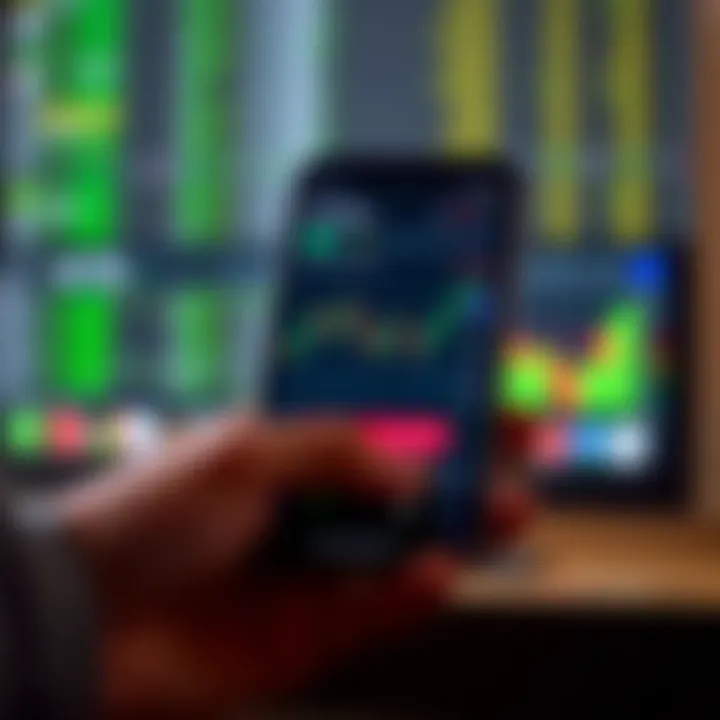 Mobile device displaying user-friendly forex trading app interface with charts and data