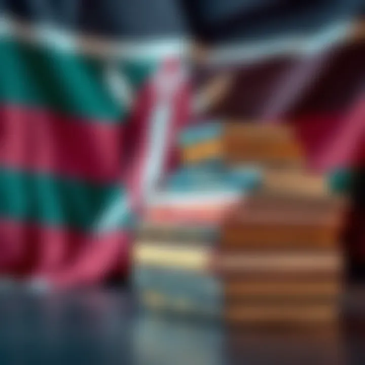 Stack of forex trading books with a Kenyan flag background