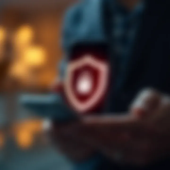 Secure account verification with mobile phone and shield symbol highlighting safety