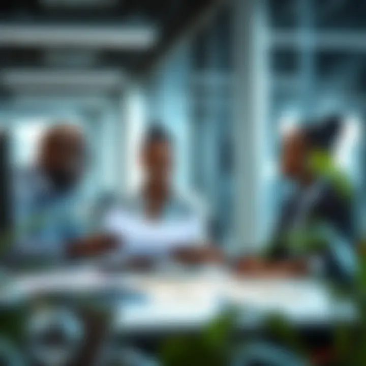 Bank officers analyzing credit risk data charts in a modern office setting