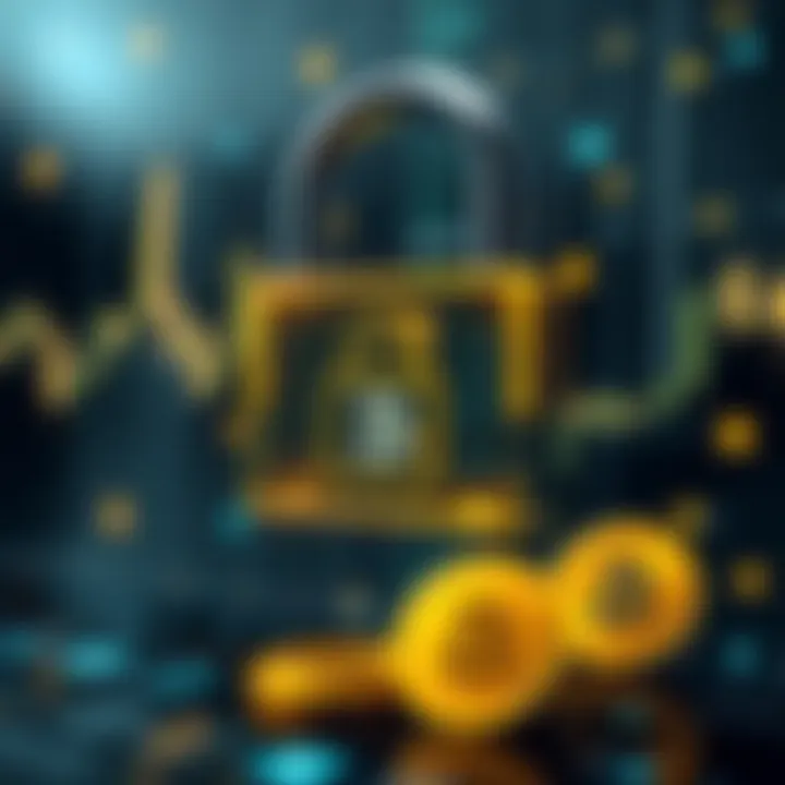 Secure digital lock overlayed on cryptocurrency icons representing safety and legal compliance in Kenyan crypto trading