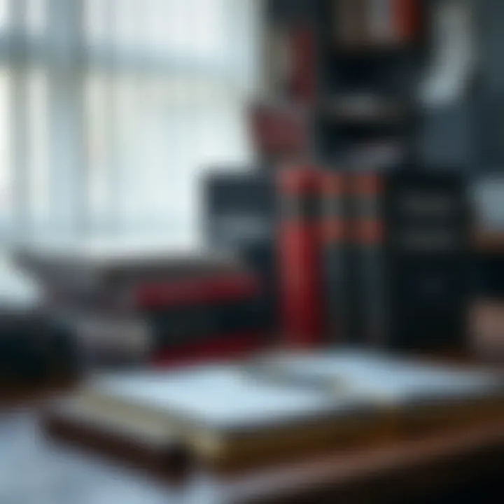 Collection of essential forex trading books on a wooden desk with a notebook and pen