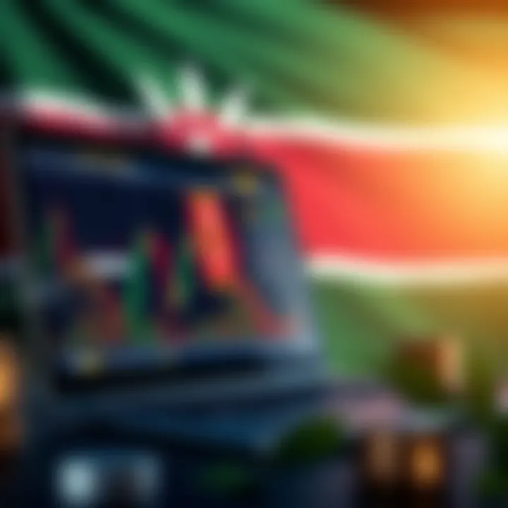 Forex Trading Concepts and Kenyan Market Overview Illustration of a laptop displaying forex charts and currency symbols with a Kenyan flag in the background