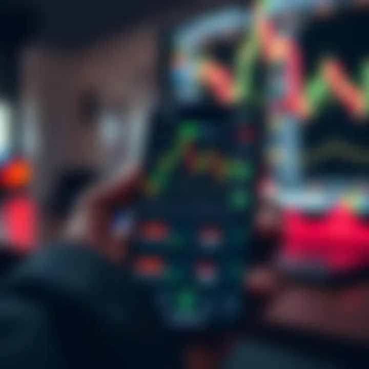 Mobile phone displaying forex trading charts and currency exchange rates