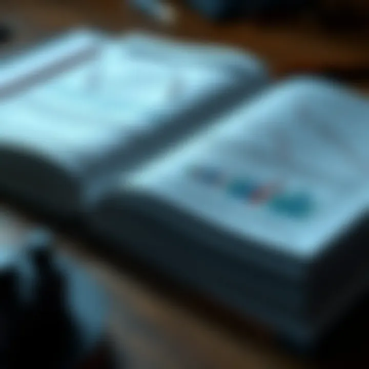 Open forex trading book with charts and annotations on a wooden desk