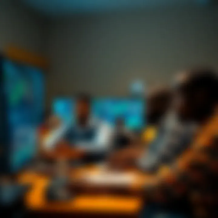 Classroom setting with learners focused on forex trading charts and strategies