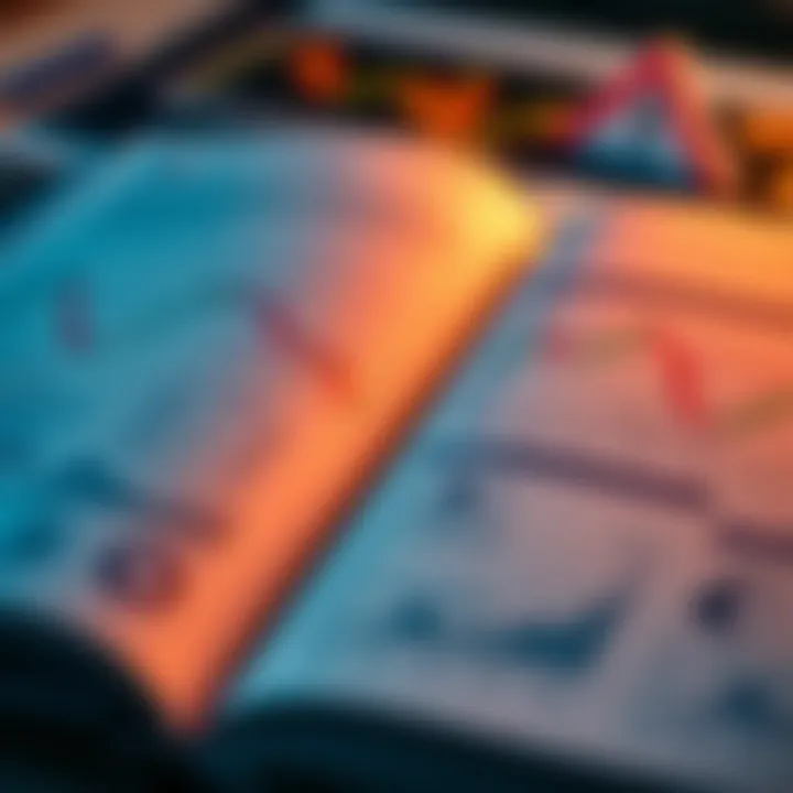 Open forex trading guidebook with charts and currency symbols