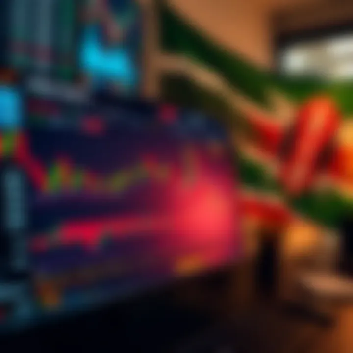 A desktop screen displaying a forex trading platform with currency charts and a Kenyan flag in the background