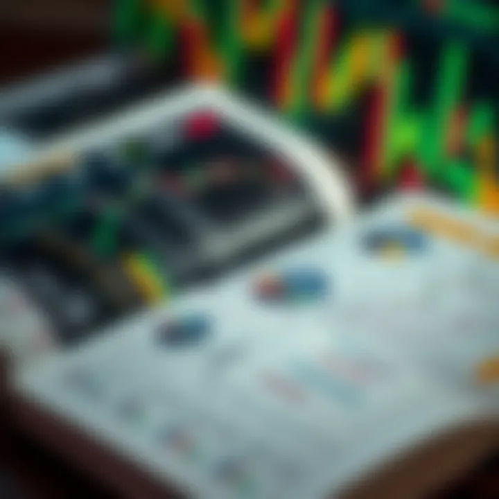Visual Guide to Forex Trading Strategies and Market Analysis An open book with charts and graphs illustrating forex trading concepts