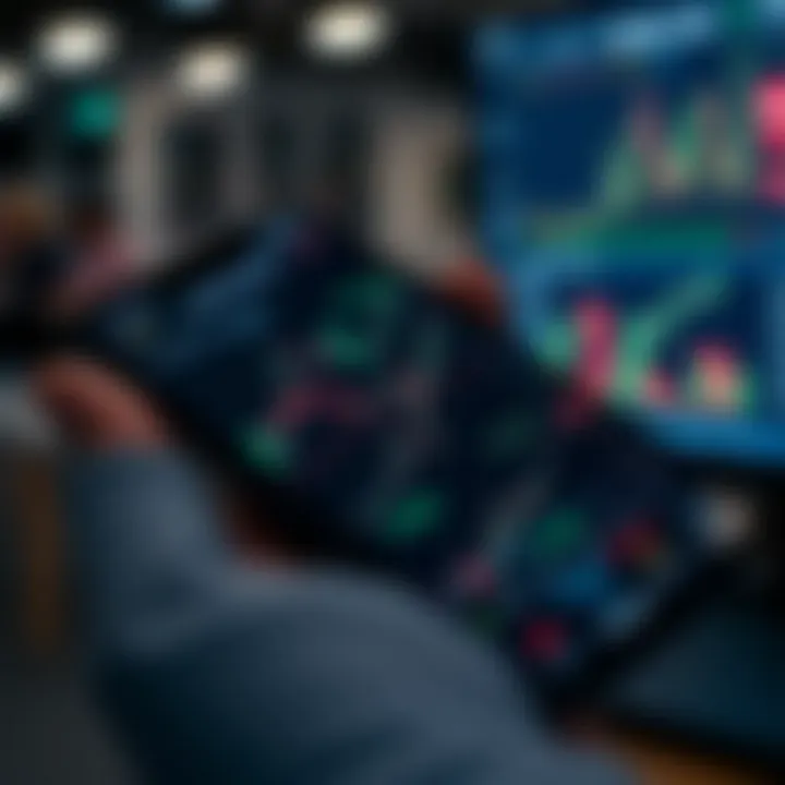 Smartphone displaying forex trading platform with currency exchange charts and market data