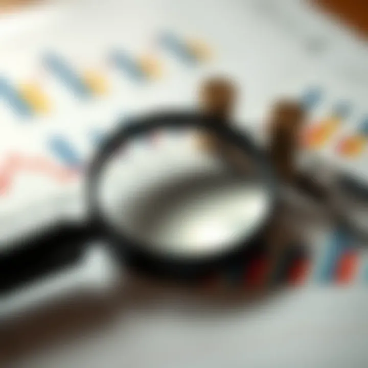 Conceptual illustration of risk assessment with magnifying glass over documents and charts