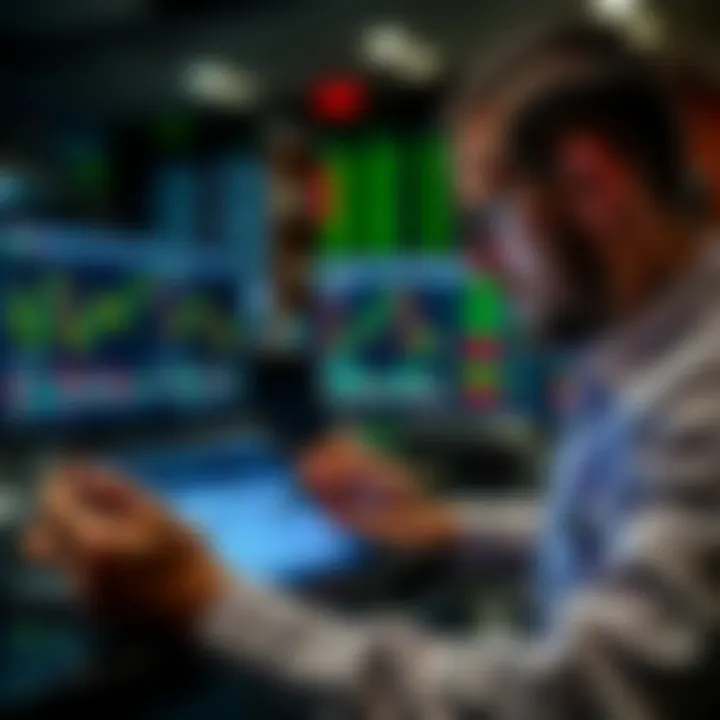 Trader studying forex market data on a digital tablet with notes