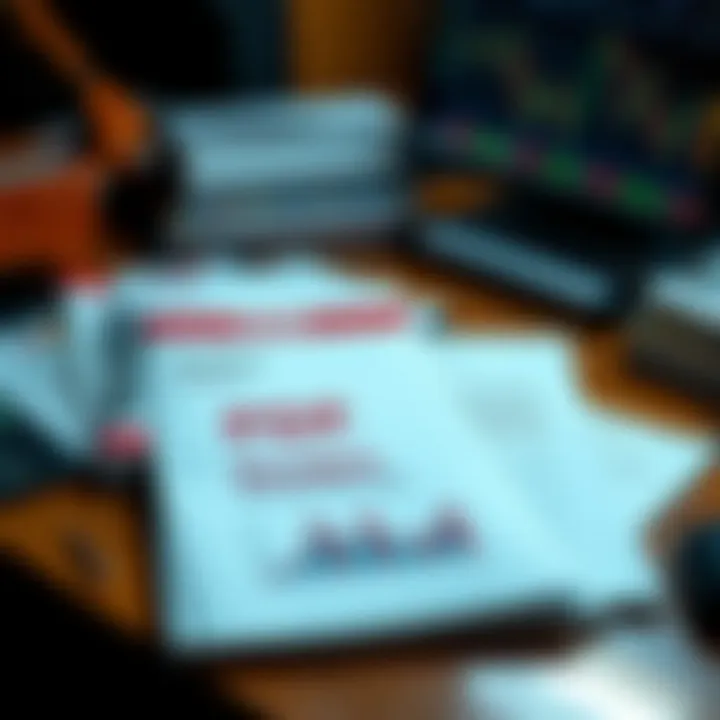 Collection of forex trading PDF documents and strategy guides arranged on a desk