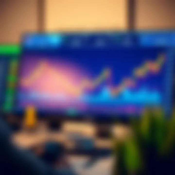 Illustration of digital trading platform with charts and investment icons