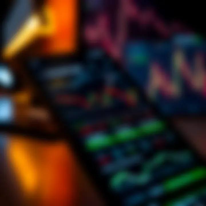 Mobile phone screen displaying a forex trading app interface with currency charts and exchange rates