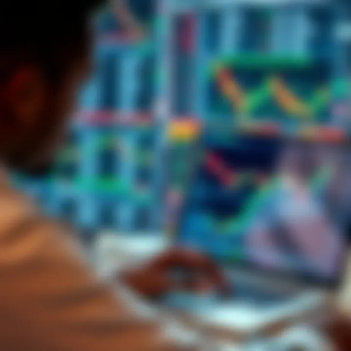 Person analyzing financial charts and forex market data using a laptop