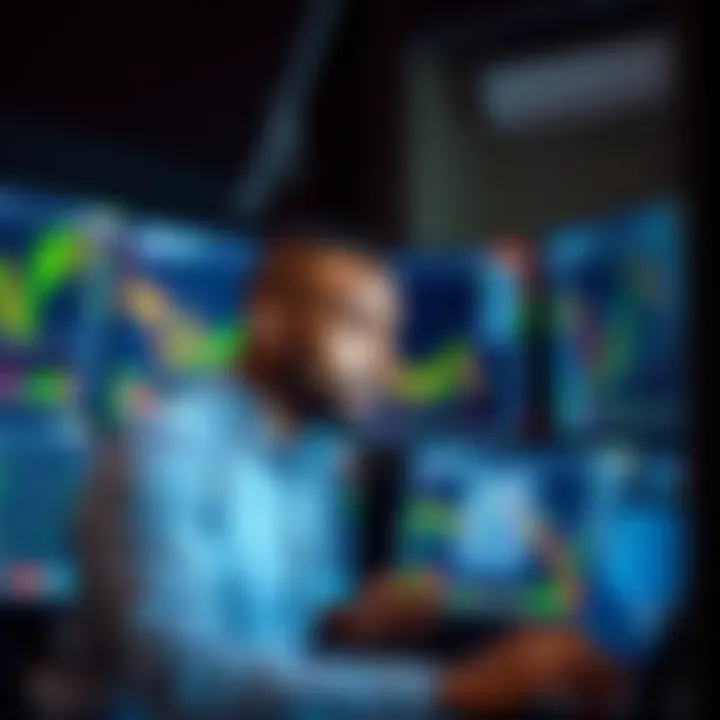 Illustration of Kenyan trader analyzing forex signals on multiple screens with charts and indicators