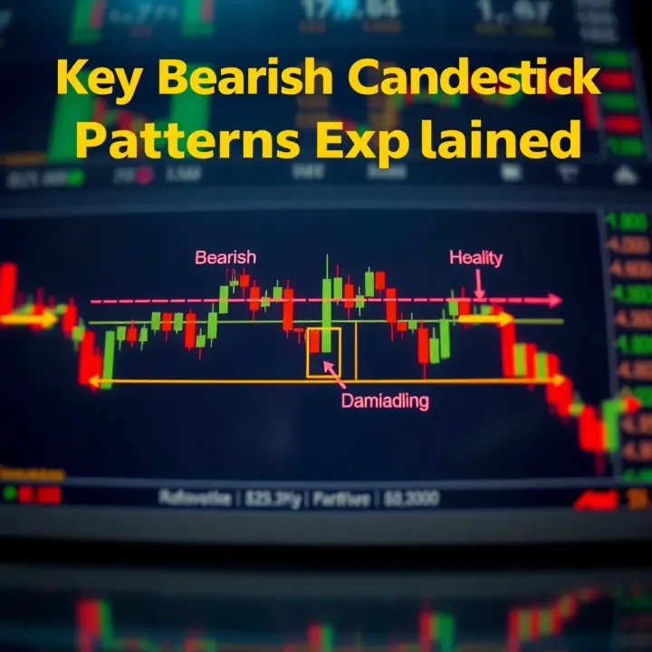 Diagram showing bearish candlestick patterns signaling possible downward market movements