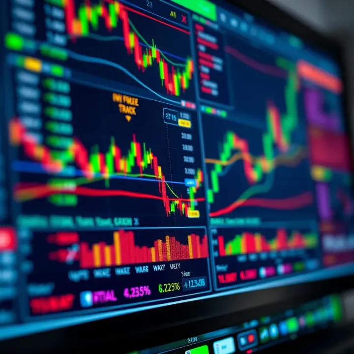 Illustration of a digital trading platform interface showing currency pairs and real-time forex charts
