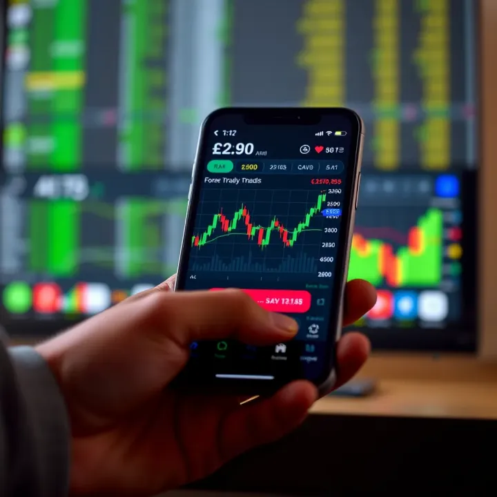 User-Friendly Forex Trading App Interface Mobile device displaying user-friendly forex trading app interface with charts and data