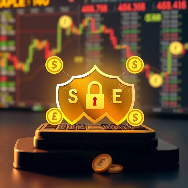 Conceptual graphic illustrating safe online forex trading practices with security shields and currency symbols