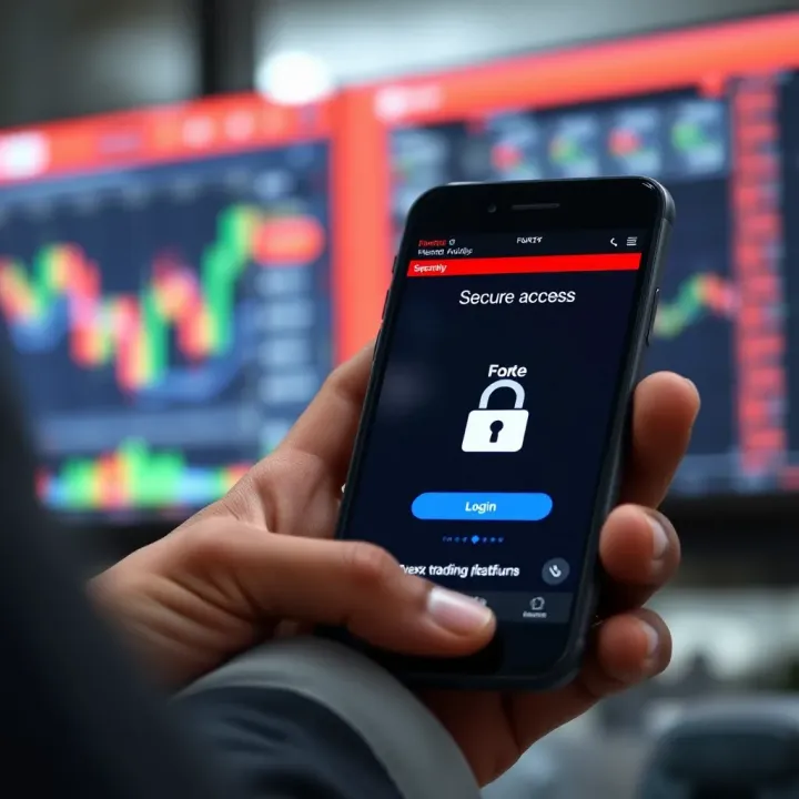 Secure login screen on a smartphone indicating safety features for forex trading applications