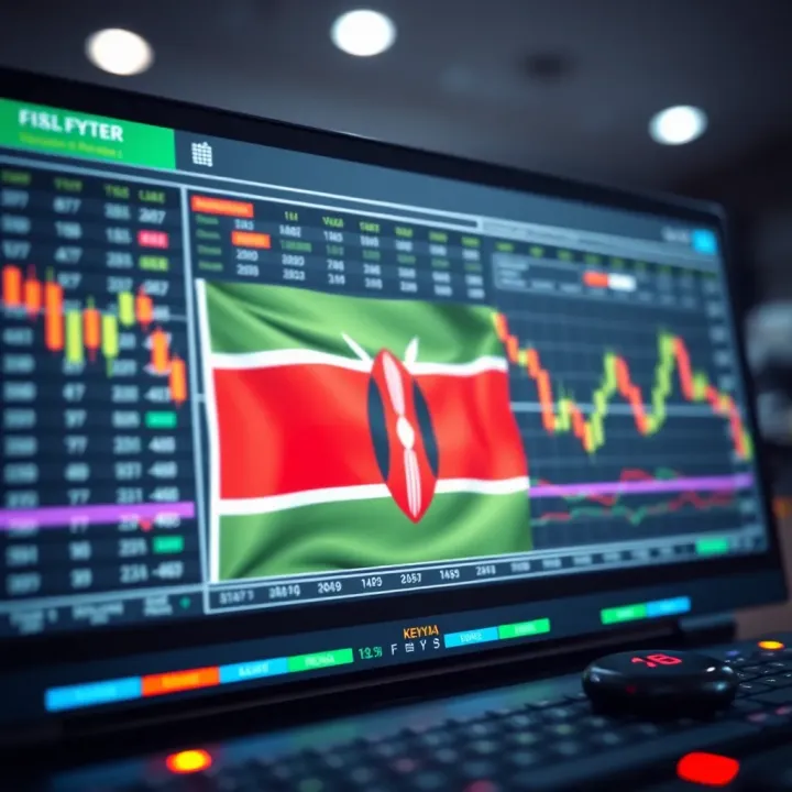 Illustration of a secure digital trading platform displaying financial charts and Kenyan flag