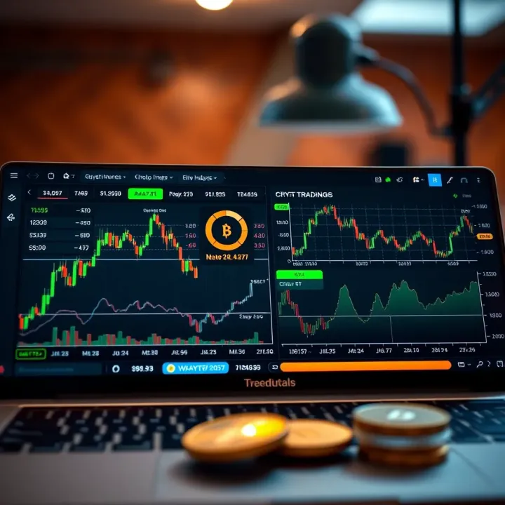Digital interface displaying various cryptocurrency trading options and tools for investment analysis
