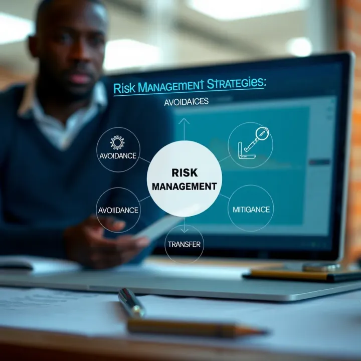 Diagram illustrating various risk management strategies including avoidance, mitigation, and transfer for Kenyan businesses