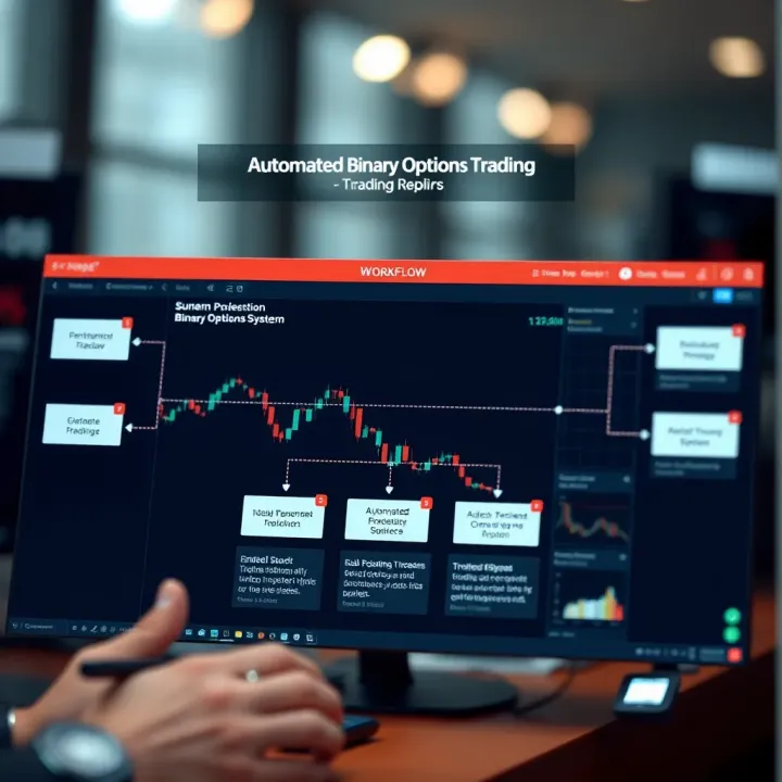 Diagram illustrating the workflow of an automated binary options trading system with highlighted key features