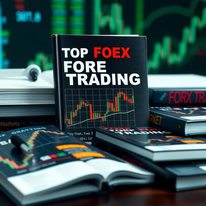 Collection of forex trading books with charts and graphs on cover