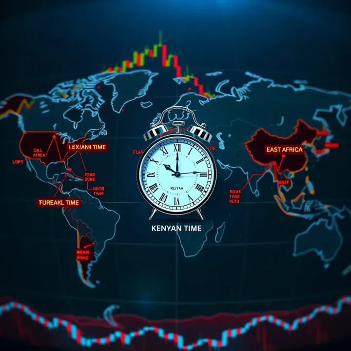 World map highlighting major forex trading zones with local clock showing East Africa Time