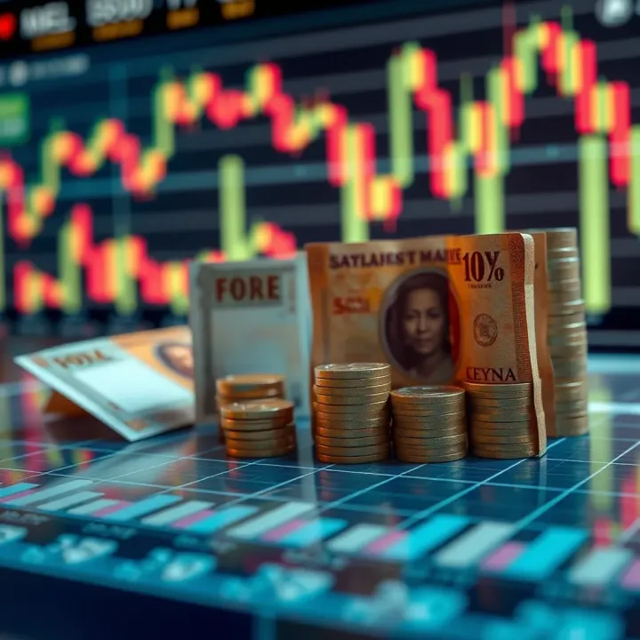 A conceptual graphic showing financial graphs and Kenyan shilling notes symbolizing forex market analysis