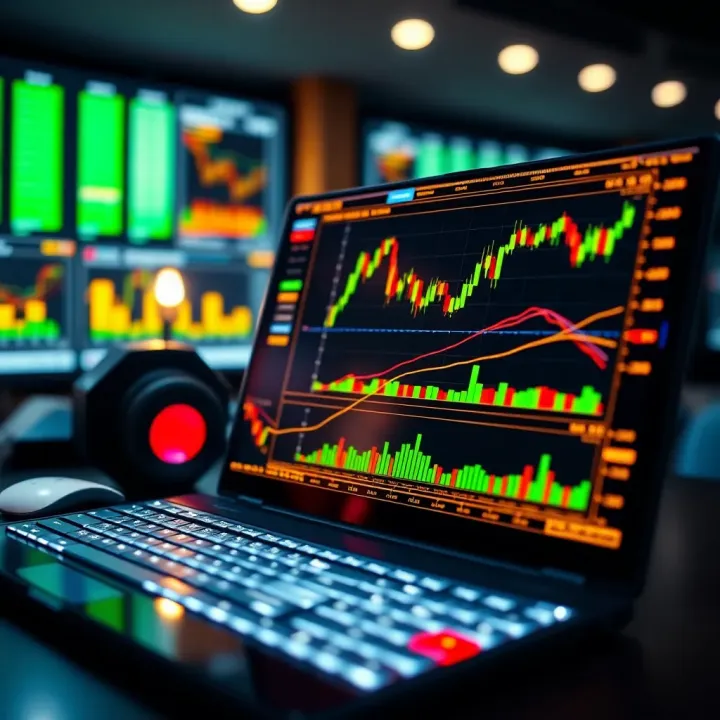 Interactive forex trading course on a digital device showing charts and market trends