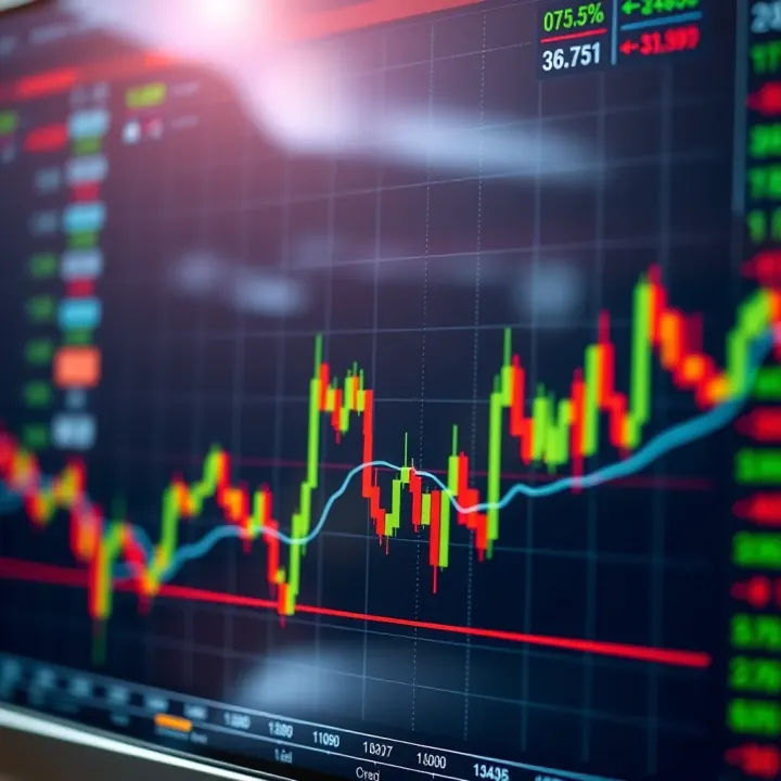 Chart displaying currency exchange rates with indicators and trend lines