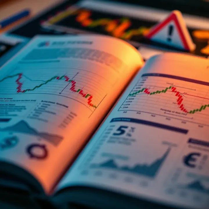 Open forex trading guidebook with charts and currency symbols