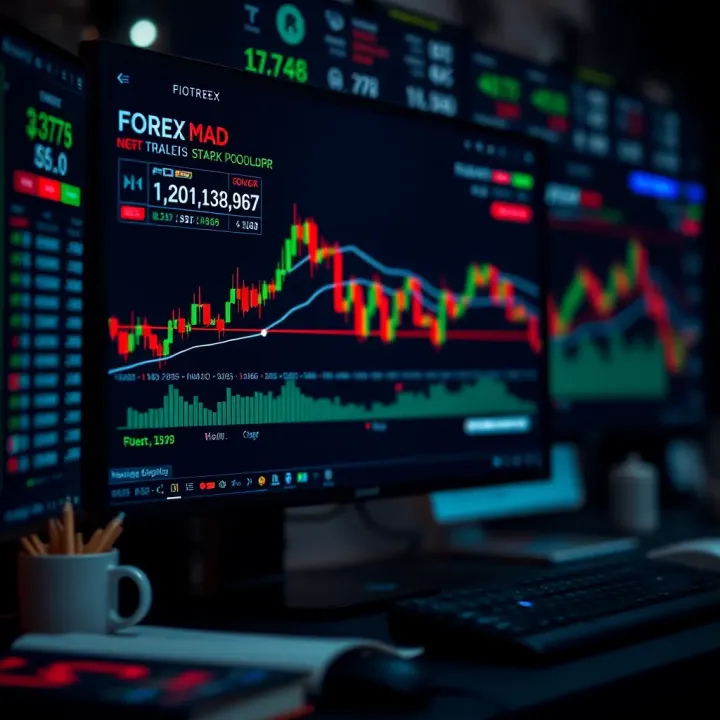 Computer screen showing forex trading platform with graphs and trade options