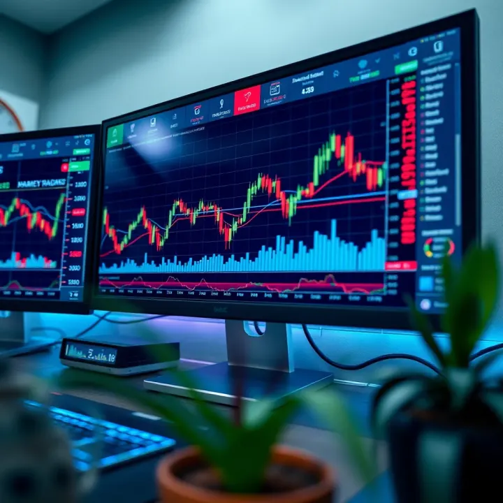 Digital interface displaying forex trading charts and analytics on a computer screen