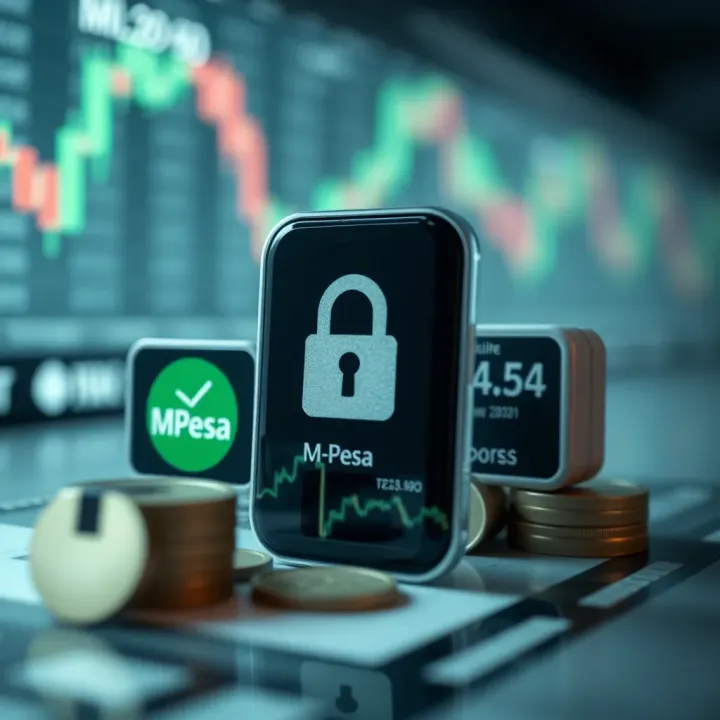 Visual representation of secure forex transactions and mobile payment icons including M-Pesa