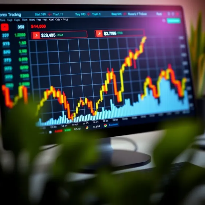 Graph showing upward trend in forex trading on computer screen