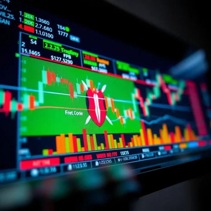 Forex trading chart with Kenyan flag colors showing market trends and currency pairs