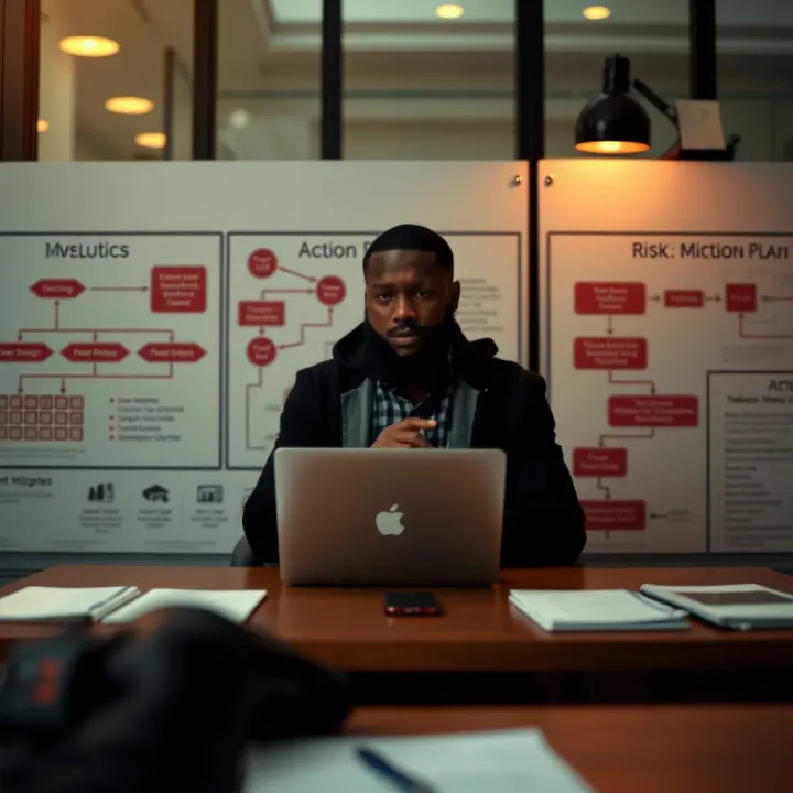 Implementing Risk Mitigation Strategies in Business Visual representation of risk mitigation strategies with flowcharts and action plans