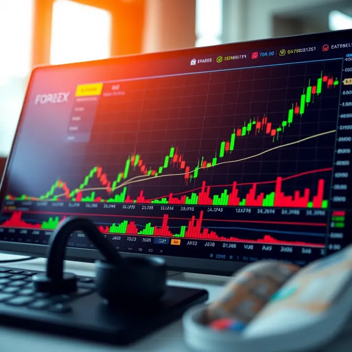 Visual representation of a forex trading platform interface showing charts, market hours, and risk management tools