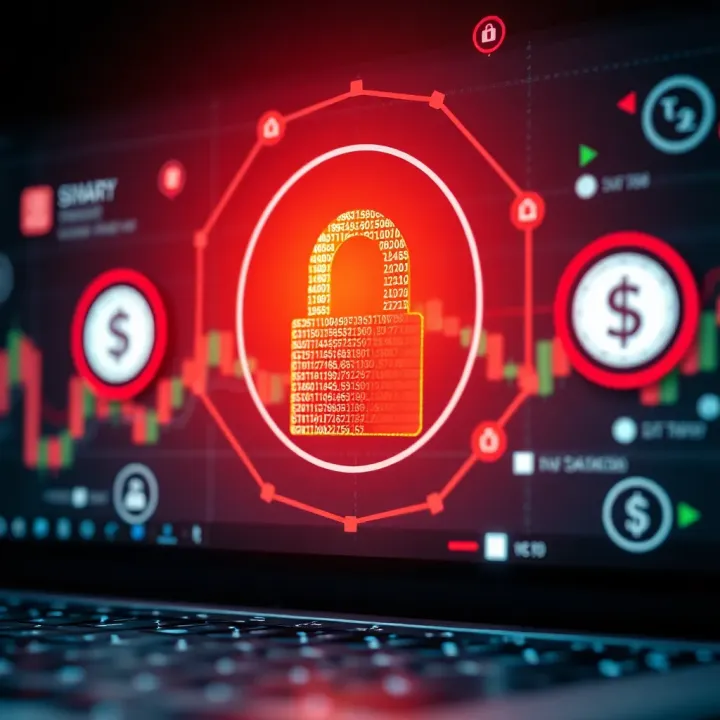 Conceptual graphic depicting secure online trading with padlock symbols and digital currency icons