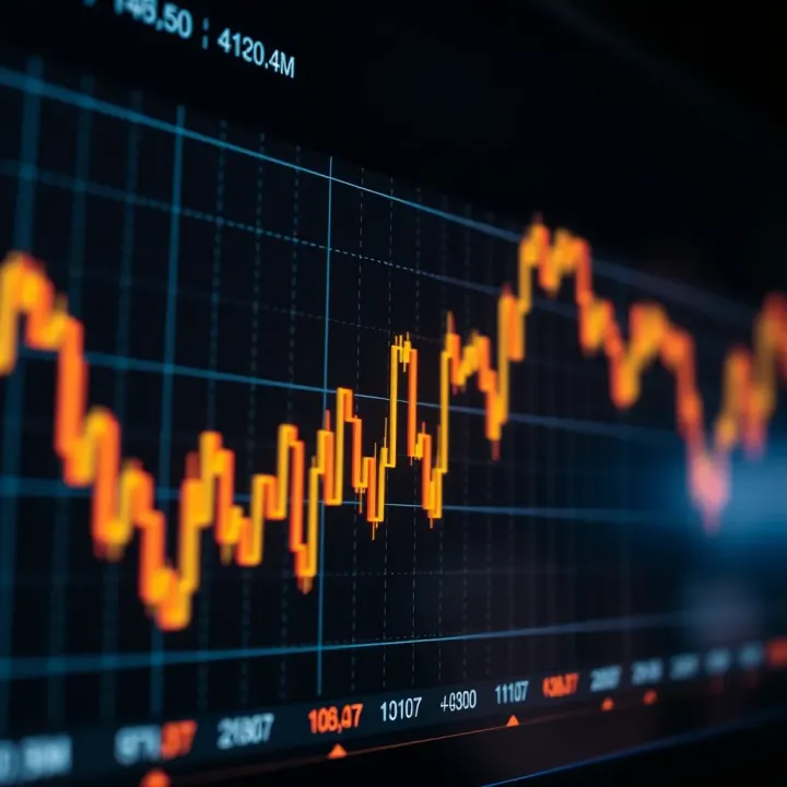 Digital graph showing upward and downward trends representing binary trading fluctuations